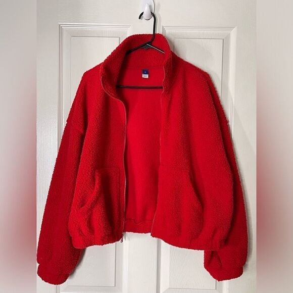 NWT OLD NAVY Oversized Full-Zip Sherpa Pullover Color: Robbie Red - Picture 7 of 9